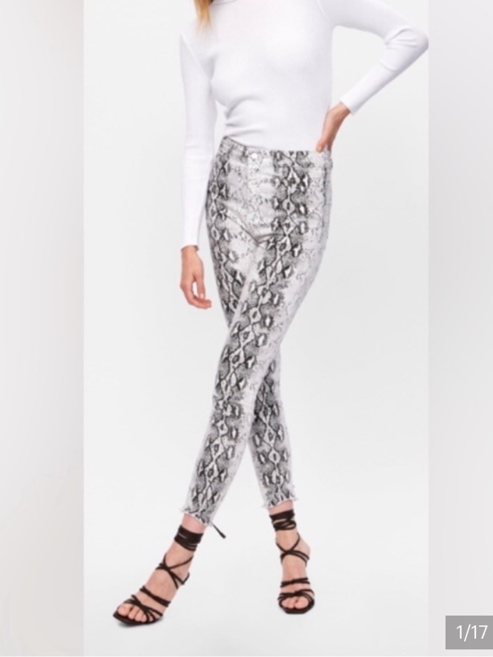 Zara Black & White Snake-Print Skinny Pants
